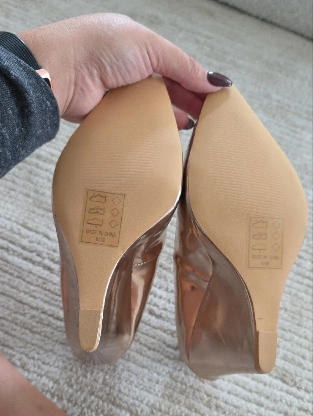 Shoe Dazzle Metallic Rose Gold Pointed Wedge Heels